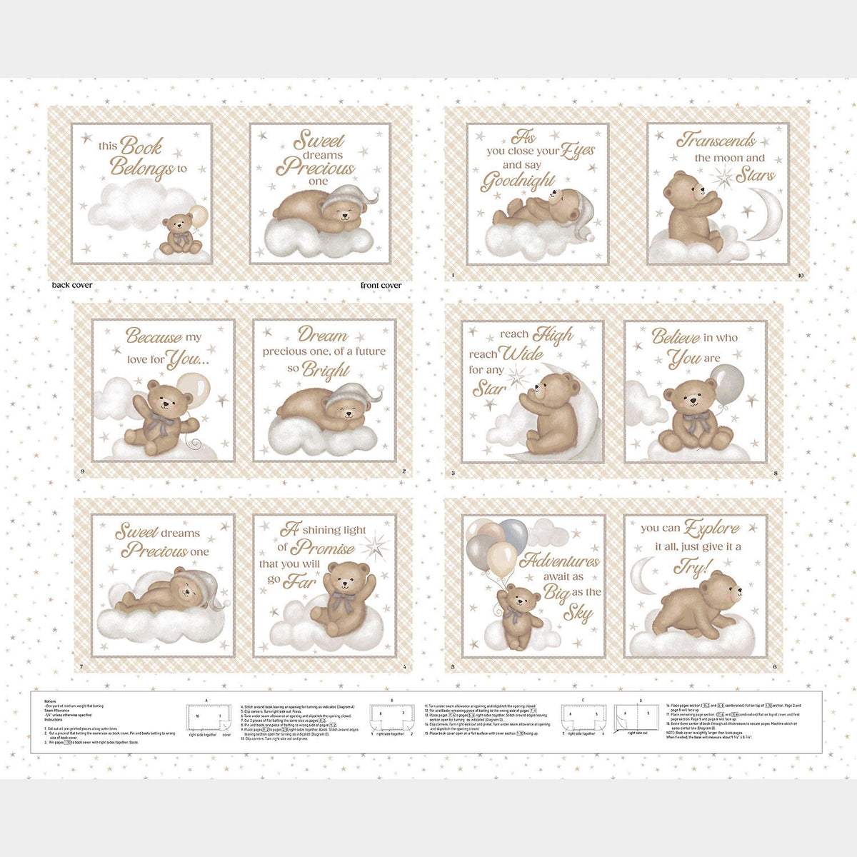 Sleepy Teddy - Teddy Bear Book White Multi Panel