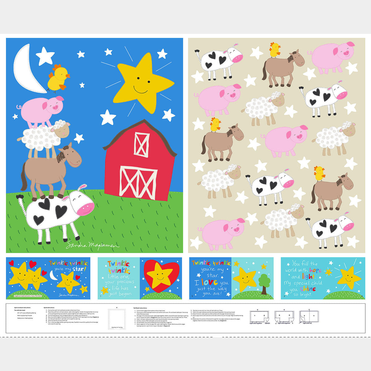 Huggable & Lovable Books - Twinkle, Twinkle, You're My Star! Small Quilt and Book Multi Panel