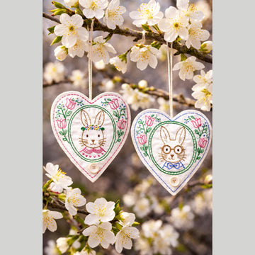Mr. and Mrs. Bunny Heart Embroidered Quilt Block Kit