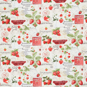 Berry Sweet - Strawberry Farmers Market Collage Beige Yardage