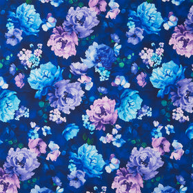 Bellagio - Tossed Floral Bouquet Navy Yardage
