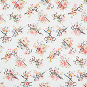 Happy Place - Tossed Floral Scissors Cream Yardage