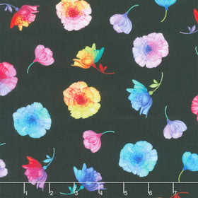 Petal Power - Tossed Flowers Black Yardage