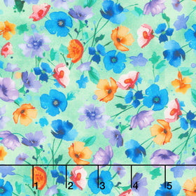 Meadow Bloom - Nasturtium Floral Field Green Digitally Printed Yardage