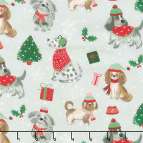Christmas Cheer - Christmas Dogs Grey Yardage
