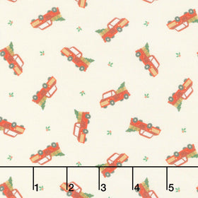 Cowboy Christmas - Tossed Red Holiday Truck Beige Yardage