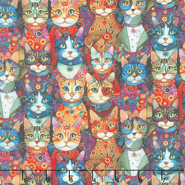 Cats - Packed Dressup Cats Bright Digitally Printed Yardage