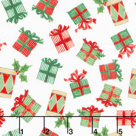 Snowy Greetings - Present Toss White Yardage