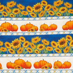 Harvest Delight - Pumpkin Repeating Stripe Multi Yardage