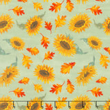 Harvest Delight - Sunflower Toss Light Green Yardage
