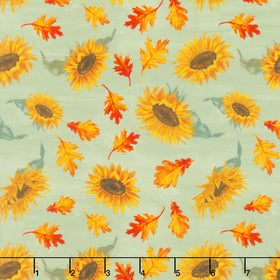 Harvest Delight - Sunflower Toss Light Green Yardage