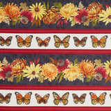 Monarch Meadow - Floral and Butterflu Repeating Stripe Multi Yardage