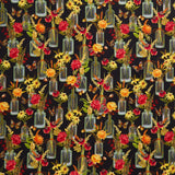 Monarch Meadow - Floral Jars Black Yardage