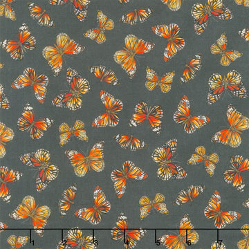 Monarch Meadow - Butterfly Toss Black Yardage