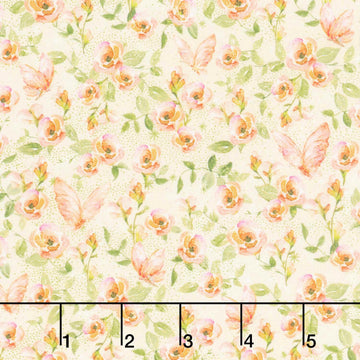 Fairy Boutique - Flowers & Butterflies Cream/Pink Yardage