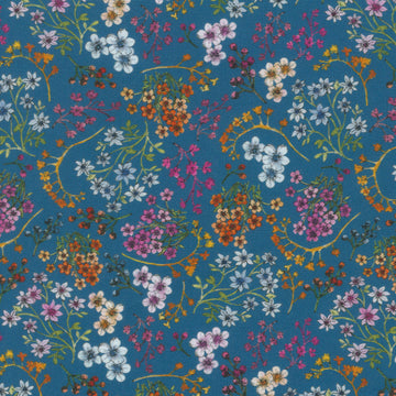 Growing in Color - Small Floral Denim Yardage