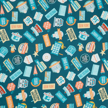 Welcome To Quilt Town - Signs Teal Yardage
