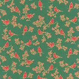 Holiday Charms - Birds Green Metallic Yardage Primary Image