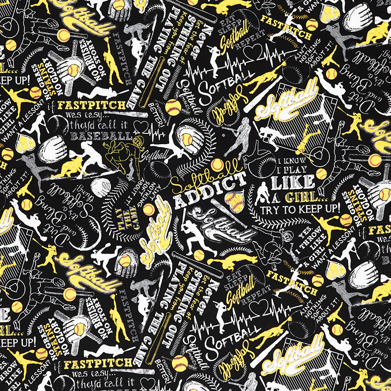 Sports - Girl's Softball Text Black Yardage Primary Image