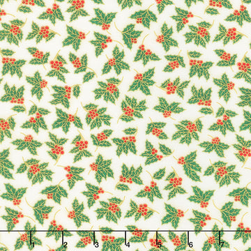 Holiday Charms - Holly Ivory Metallic Yardage