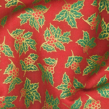 Holiday Charms - Holly Red Metallic Yardage